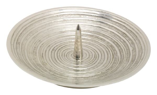 Kerzenteller Spirale Messing Silber mit Dorn Ø 12 cm für Kerzen Ø 10 cm