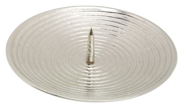 Kerzenteller Spirale Messing Silber mit Dorn Ø 14 cm für Kerzen Ø 12 cm