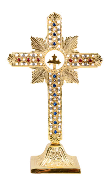 Standkreuz vergoldet mit Steinen H 25 cm