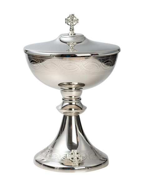 Ciborium vernickelt, innen vergoldet H 23 cm