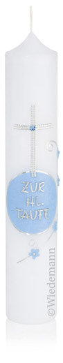 Taufkerze Jungen "Zur hl. Taufe" Modern Blau/Silber 265 x Ø 50 mm