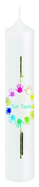 Taufkerze "bunte Handabdrücke" 265 x Ø 50 mm