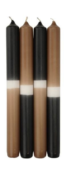 Leuchterkerzen Dip Dye Kerzen Schwarz / Caramel, 250 x Ø 23 mm, 4 Stück