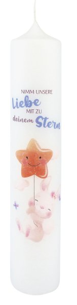 Kinder-Trauerkerze "Nimm unsere Liebe mit zu deinem Stern" Weiß 265 x Ø 50 mm