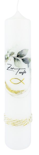 Taufkerze "Zur Taufe" mit Blüten und Fisch 265 x Ø 50 mm