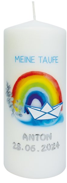 Taufkerze "Meine Taufe" mit Regenbogen auf Wasser 200 x Ø 80 mm