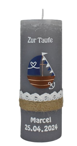 Taufkerze Rustik "Zur Taufe mit Schiff und Bordüre" 190 x Ø 68 mm