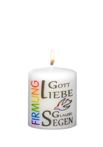 Gastgeschenk Firmung 60 x Ø 50 mm in Weiß "Gott, Liebe, Glaube, Segen", Inhalt 12 Stück